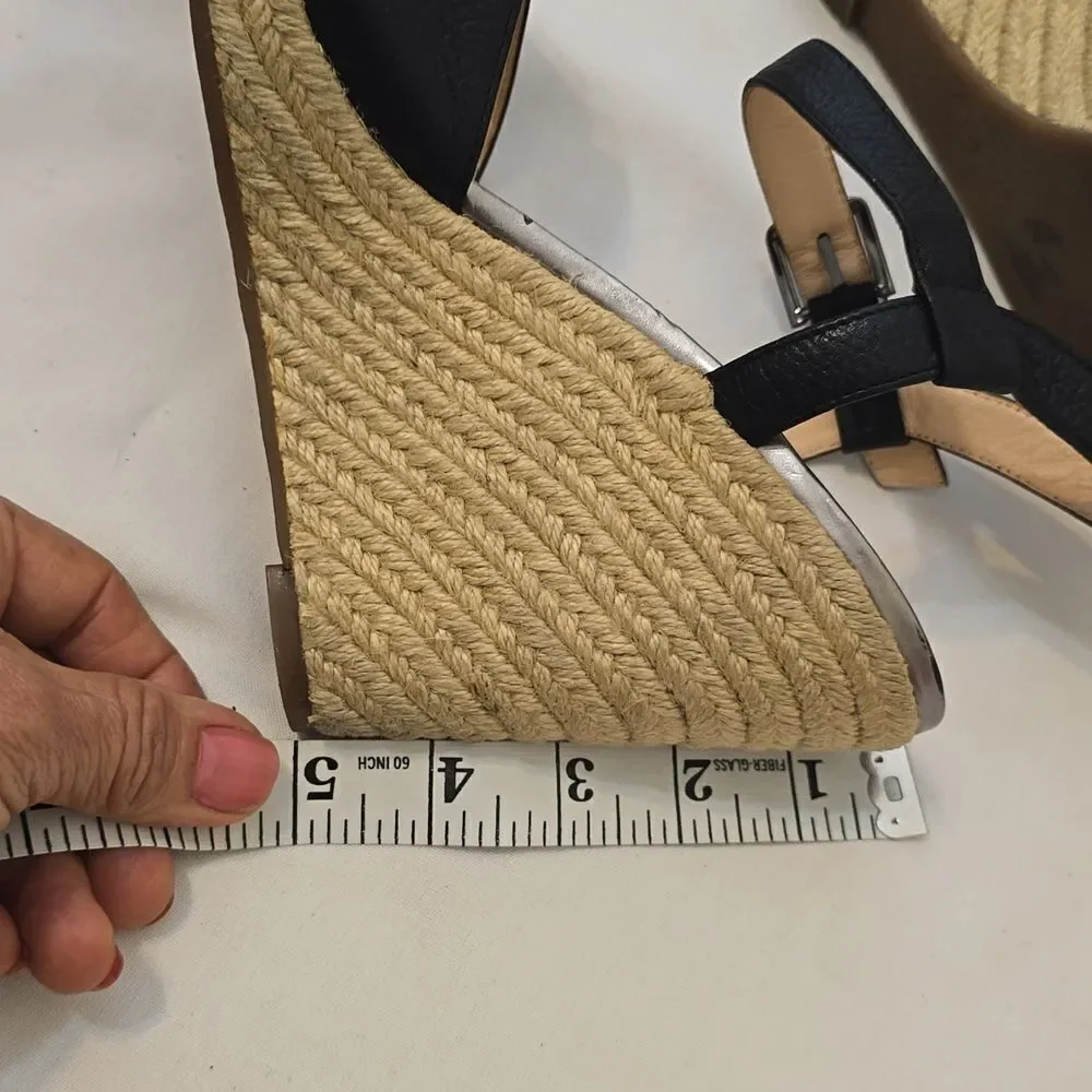 COLE HAAN ☆‎ Hart Criss Cross Wedge Espadrille Sandals Black Leather Size 10B
